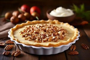 Prepare my perfect pie crust recipe and place the pie dough in an 8 or 9-inch pie dish.