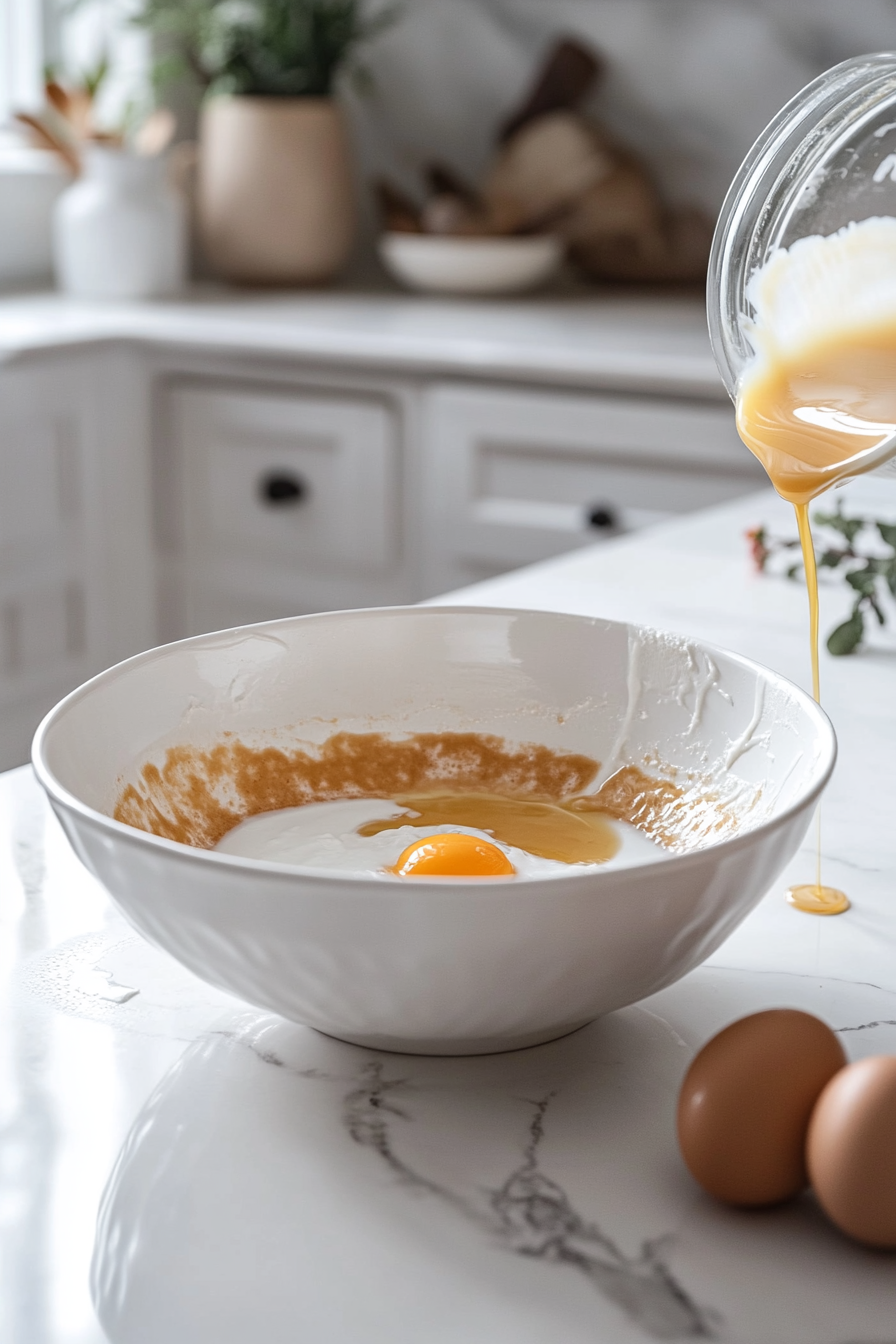 Add eggs, milk, oil, and vanilla extract