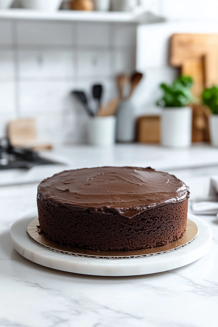 Place one chocolate cake layer