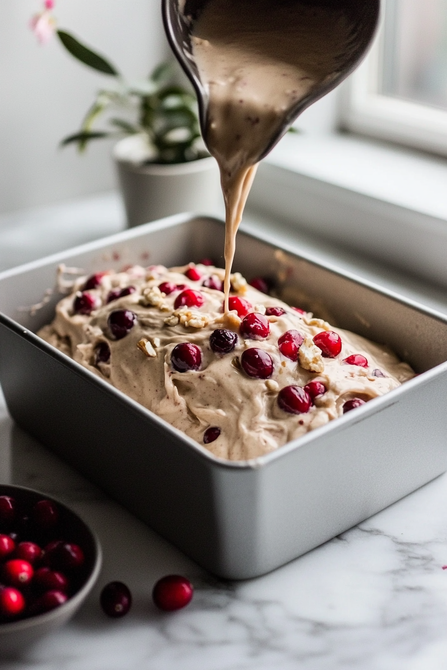 Pour batter into the loaf pan.