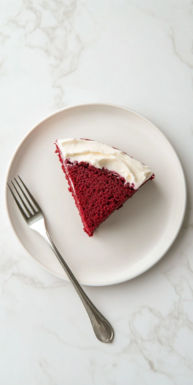 The finished red velvet cake is sliced into perfect pieces, revealing its rich red color and smooth frosting, ready to be enjoyed with every bite.