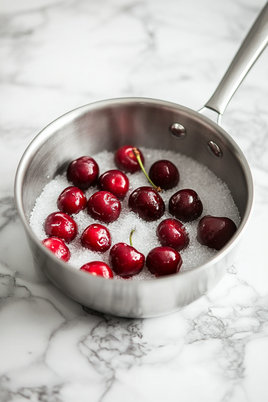 combine cherries and sugar