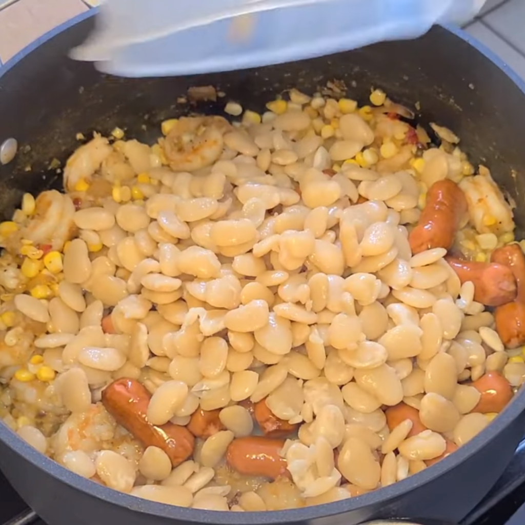 The image shows added leema beans in the succotash making
