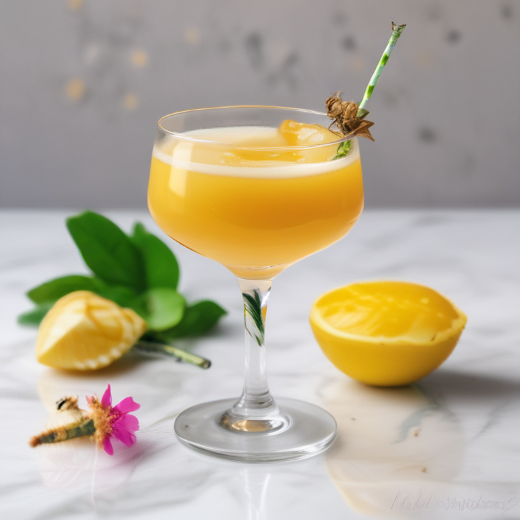 The image shows bee's knee cocktail serve in a glass