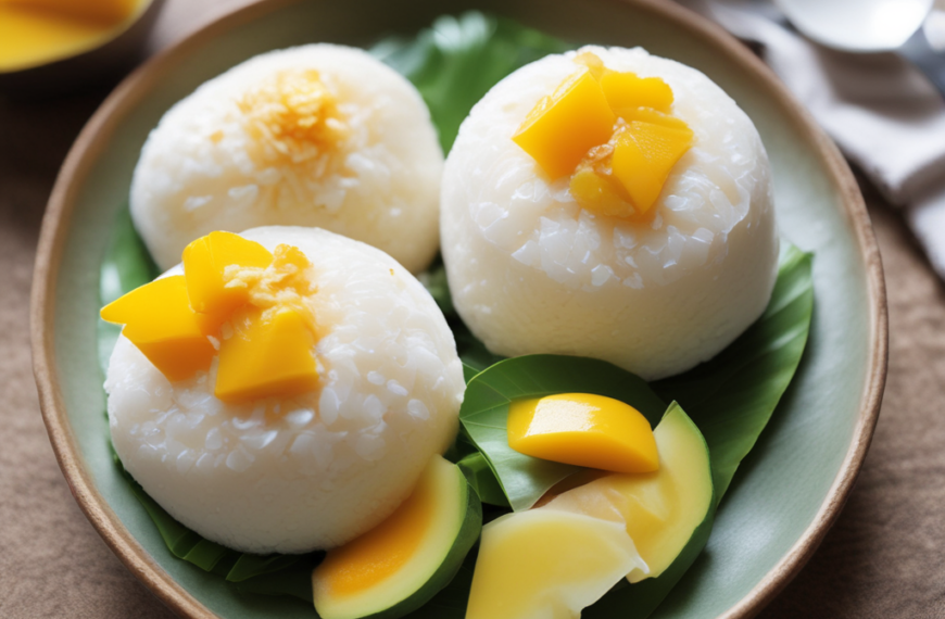 The image shows Mango Sticky Rice served in a plate