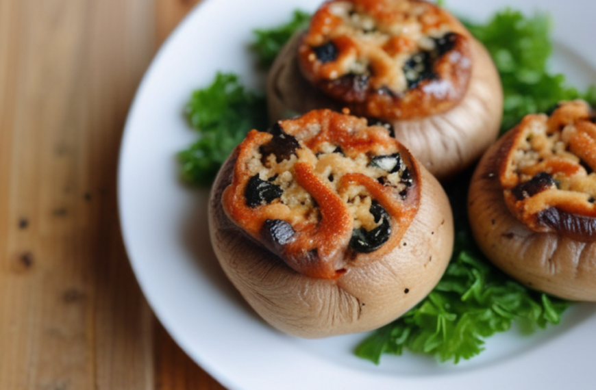 The image shows stuffed mushroom served in a plate (2)