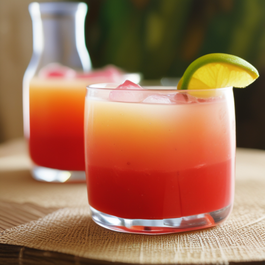 This image shows rum punch served in a glass