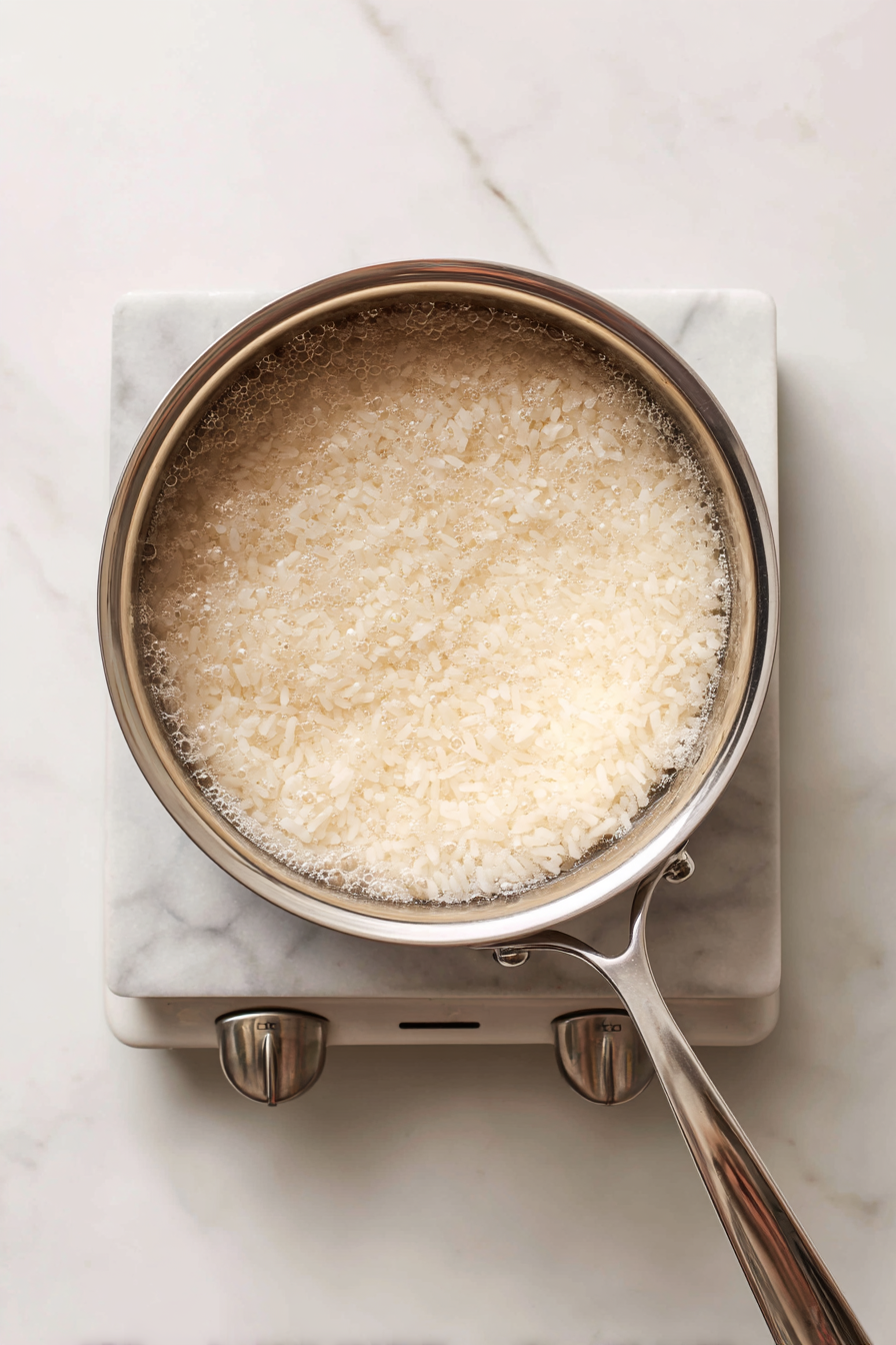 Cook washed rice with 4 1/2 cups water until tender.