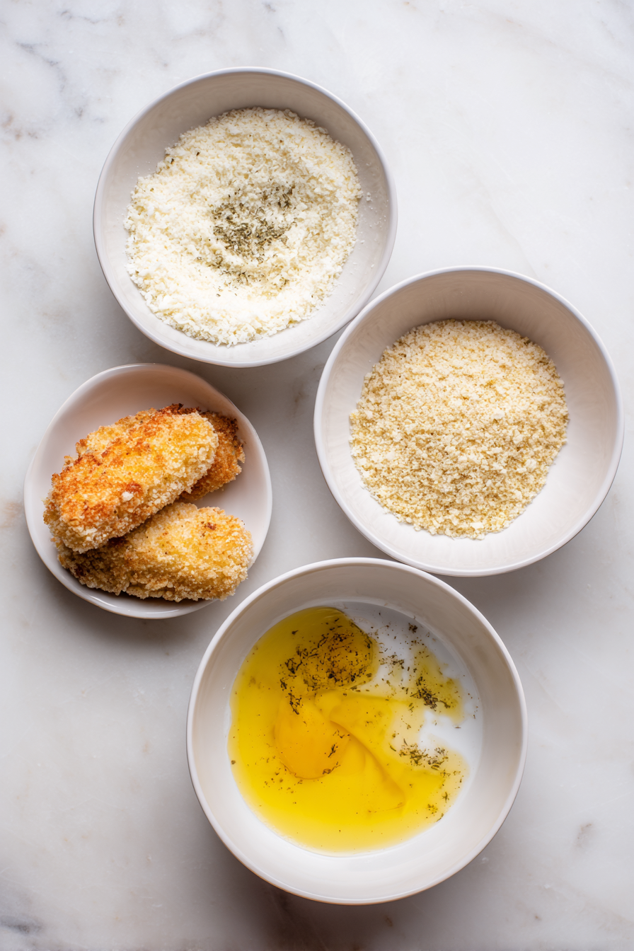 Repeat the egg and bread crumb coating for each stick.