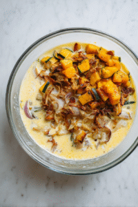 Melt the remaining 2 tablespoons of butter in the skillet you used for squash and onions, then add it to the squash casserole mixture.