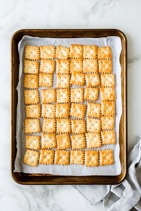 Arrange the saltine crackers