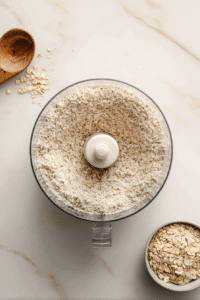 Set aside 1/2 cup oats. Grind the rest until coarse in a food processor.