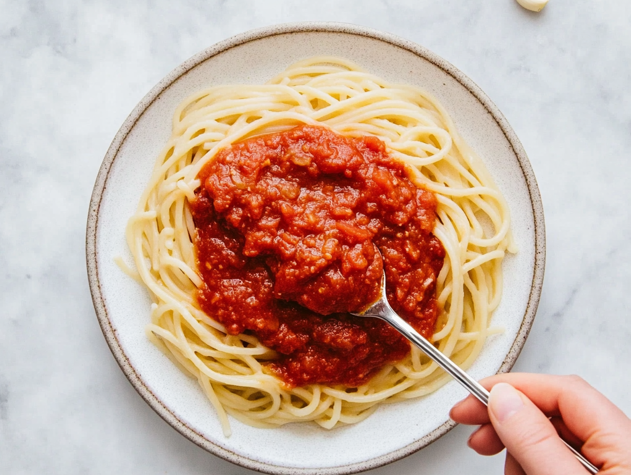 Homemade Hearty Marinara Sauce Served Over Pasta