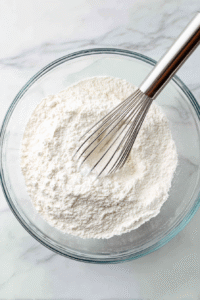 In a separate bowl, mix flours, baking soda, and baking powder.