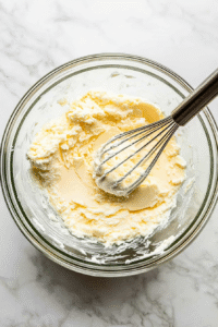 Grab a mixing bowl and soften up 8 tablespoons of butter. Mix it with 3/4 cup of sugar (or honey if that's your thing).