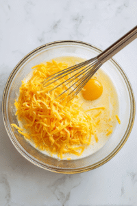 In a large bowl, lightly whisk the eggs. Add cheese and milk to the eggs, whisking until everything is well combined. Mix the cooked squash and onions into the egg mixture, stirring well.