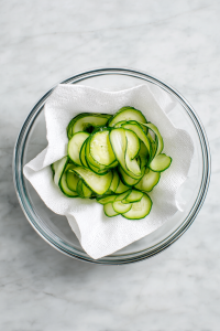 Wrap the cucumber in a paper towel to remove excess moisture.
