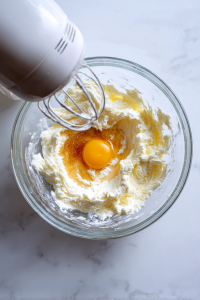 Add Egg and Vanilla: Add the egg and vanilla extract to the butter-sugar mixture, then continue mixing for about 3 minutes until light and fluffy.