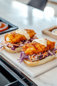 Assembling Crispy Fish Sandwich