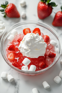 Chilled Strawberry Jello Salad in Refrigerator