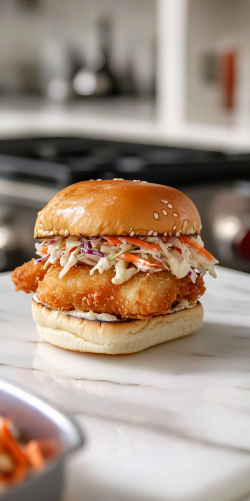 Crispy Fish Sandwich with Charred Jalapeño-Lime Sauce Recipe is ready to serve
