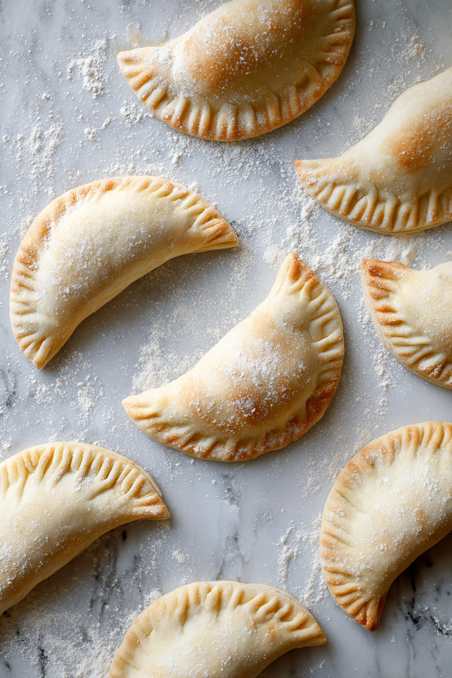 Carefully fold the other half of the dough over the fillings to create a half-moon shape. Press the edges firmly together to seal, then crimp with a fork to ensure they are tightly closed.