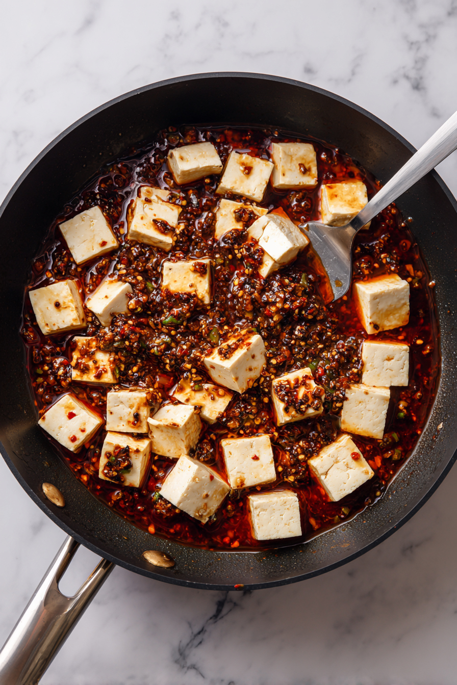 Incorporate Tofu: Gently add the tofu cubes to the pan, being careful not to break them. Stir gently to coat the tofu with the sauce.