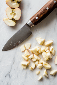 Start by peeling and finely chopping the apples. You can use a knife or a food processor for this step.