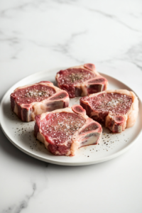 Seasoning the Pork Chops for Crispy Pork Chops with Pea Shoot Salad