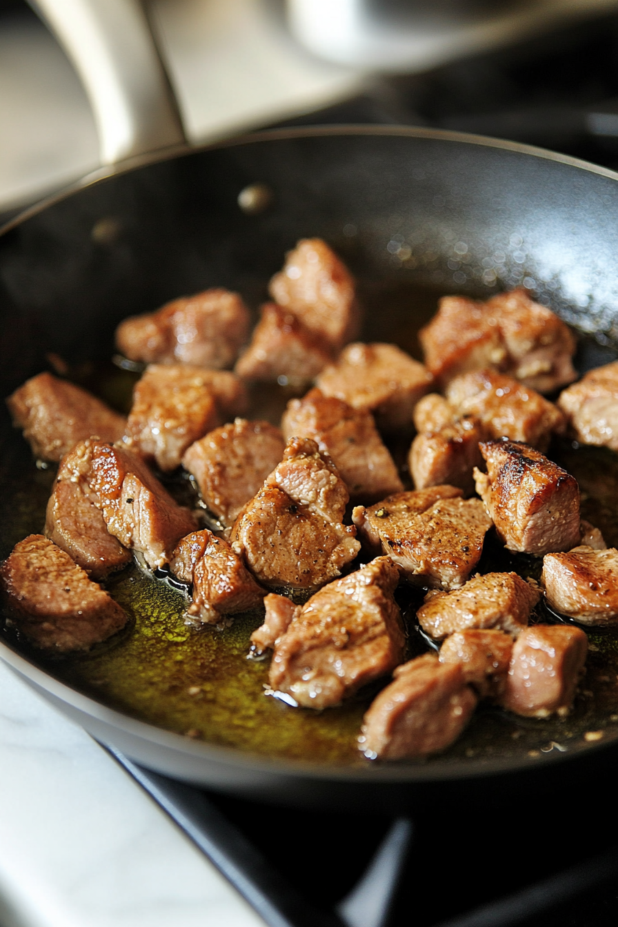 Testing pork seasoning flavor by cooking a small portion