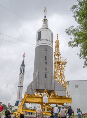 Space Center Houston "Space Center Houston building with its iconic NASA logo, welcoming visitors to explore exhibits on space exploration and technology."