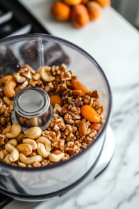 Blending Chestnuts, Walnuts, Cashews, and Apricots for Nut Roast Recipe