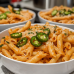 Buffalo Chicken Pasta ready to serve