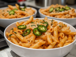 Buffalo Chicken Pasta ready to serve