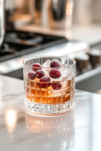 Giving the cranberry gin cocktail a final gentle stir before enjoying a delicious and refreshing drink with a burst of cranberry flavor