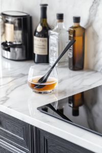 Pouring gin, cranberry juice, orange juice, lime juice, and honey syrup into a lowball glass for a delicious cranberry gin cocktail