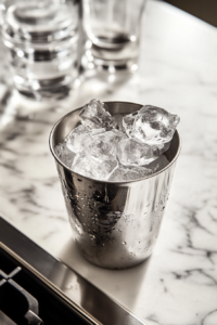 Shaking the Cocktail Ingredients with Ice to Create a Chilled Spiced Cognac Cocktail