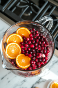 adding orange cranberries and pomegranate seeds