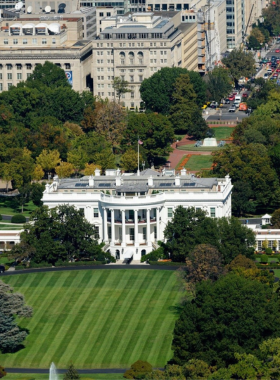white-house-lafayette-square-view This image shows a view of the White House from Lafayette Square, illustrating its neoclassical architecture and historical importance.