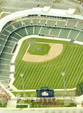 Victory Field Baseball Stadium During Game "This image shows Victory Field during a baseball game, with fans enjoying the game and a view of the Indianapolis skyline."