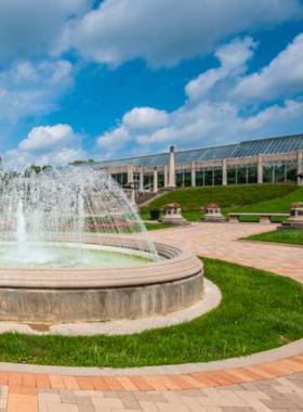 Garfield Park Conservatory Sunken Gardens with Flower Beds "This image shows the Garfield Park Conservatory’s Sunken Gardens, with beautifully arranged flower beds and a peaceful walking path."