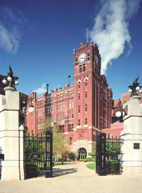 13. Anheuser-Busch Brewery Tour Image "This image shows visitors touring the Anheuser-Busch Brewery, with historic brewing equipment and Budweiser branding. The brewery offers a look into traditional beer-making, complete with tasting experiences and visits to the Clydesdales."