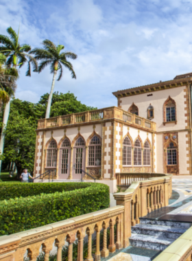 The Ringling Museum Sarasota "This image shows the beautiful Ringling Museum in Sarasota, with its impressive art galleries, lush gardens, and the famous Circus Museum, offering visitors a blend of art and history."