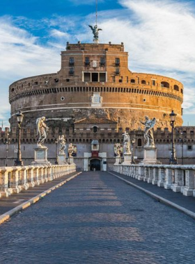 Discover Castel Sant’Angelo This image shows Castel Sant’Angelo, a historic fortress and mausoleum in Rome, offering scenic views from its rooftop terrace.