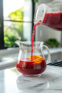pouring cranberry orange pomegranate juices