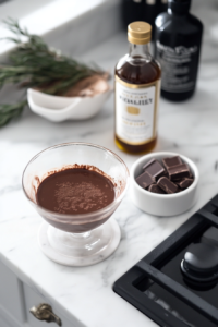 preparing hot chocolate cocktail ingredients with measuring cups