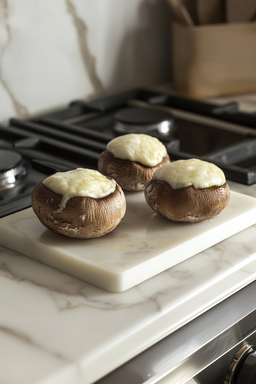 Creamy Cheese Mixture of Cheddar, Soft Cheese, Dijon Mustard, and Worcestershire Sauce for Stuffed Mushrooms