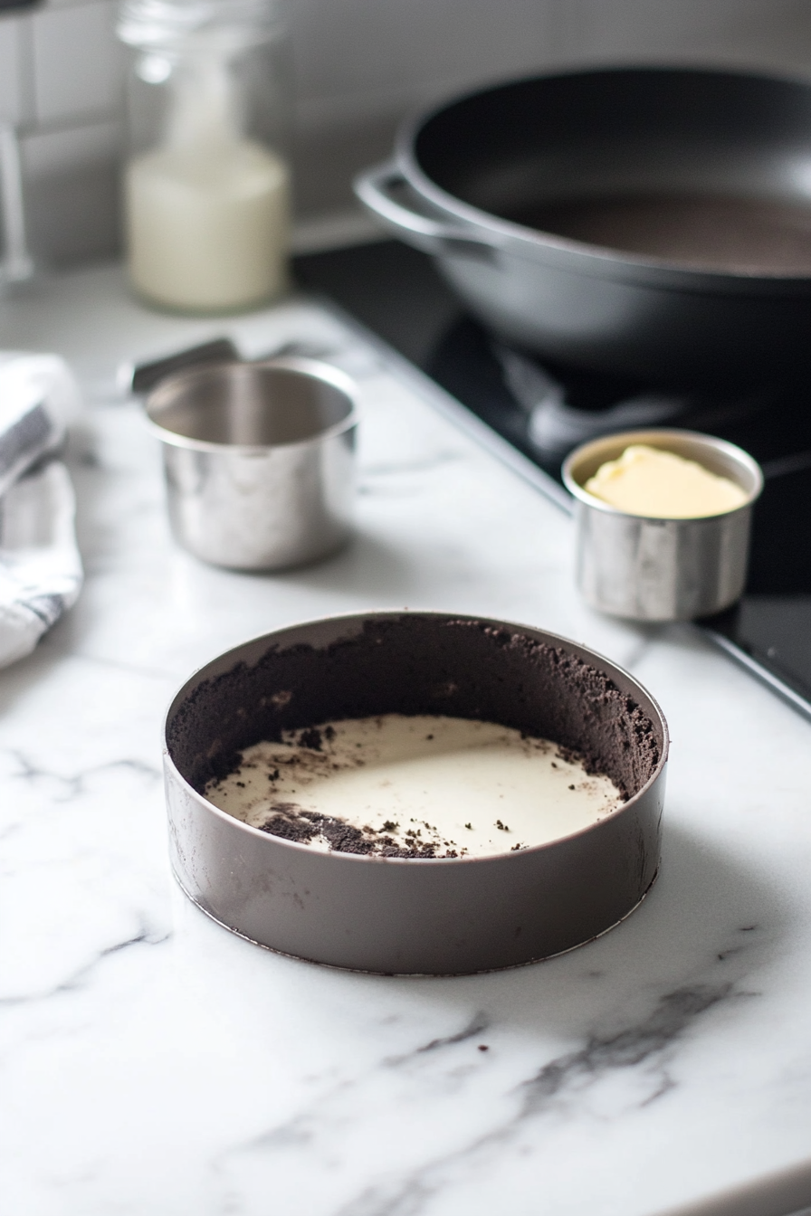 Greasing the Springform Pan for Oreo Crust Cheesecake