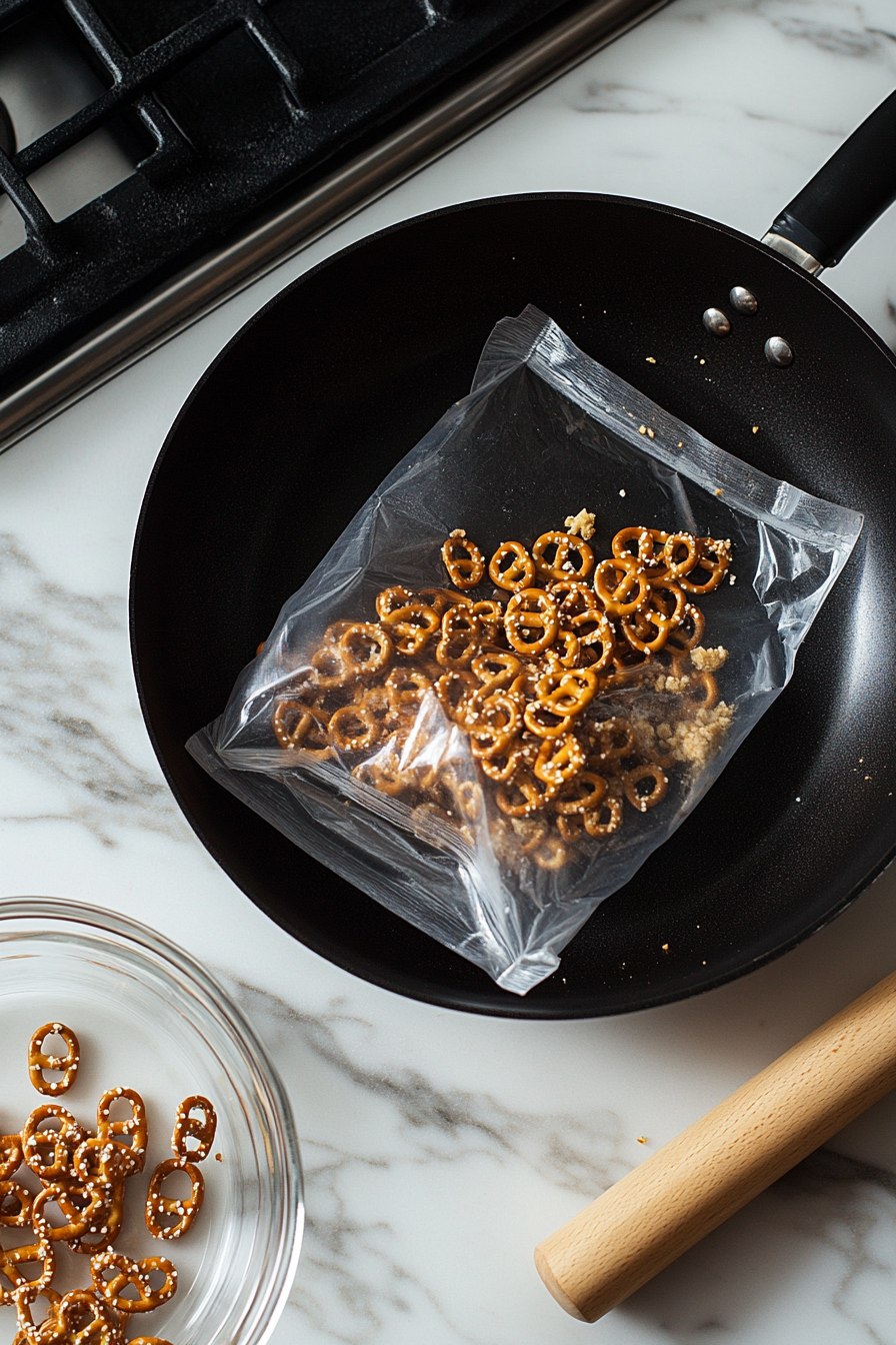 Pretzel Crust Preparation - Crushing the Pretzels
