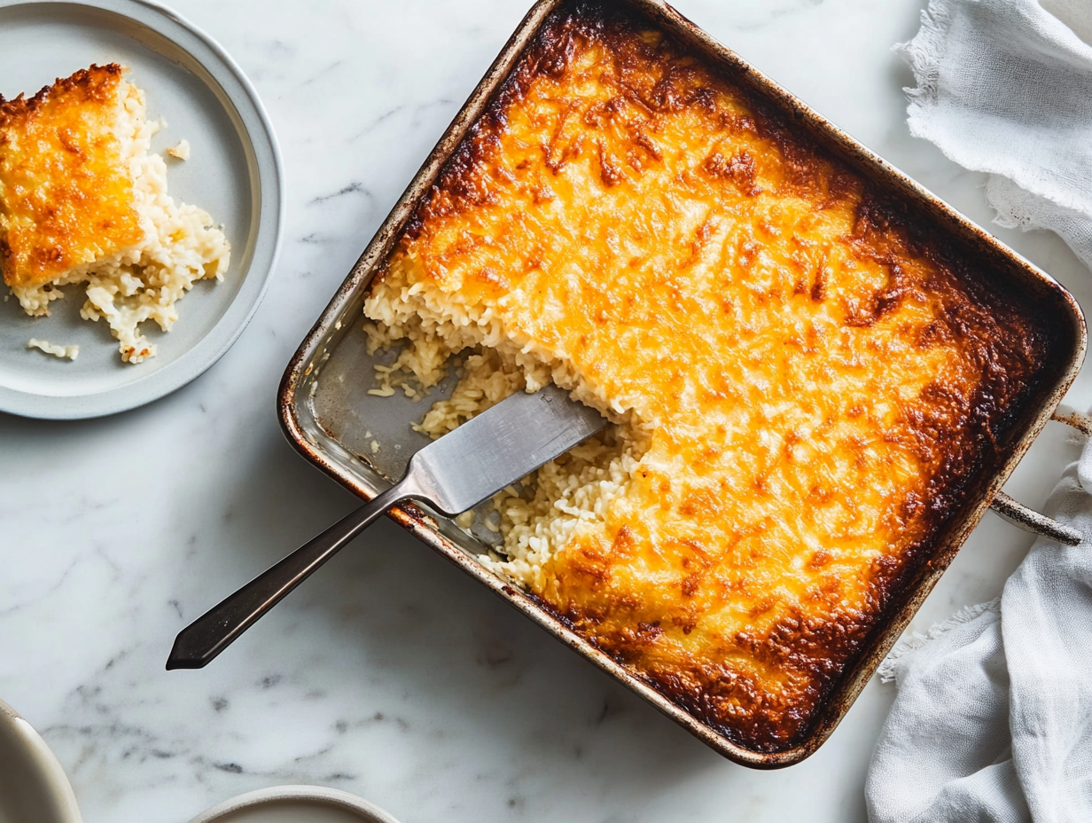 slicing and serving crisp golden risotto cake with mushroom topping